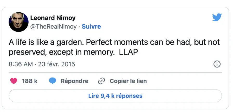 Le dernier tweet émouvant de Leonard Nimoy avant sa mort 1 tweet-nimoy